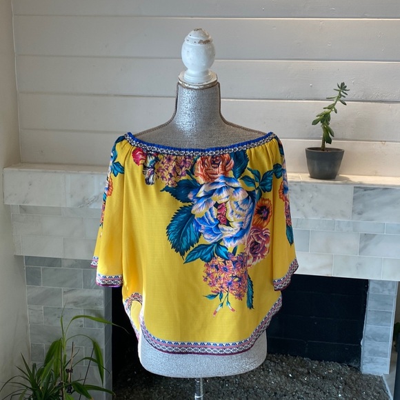 Flying Tomato Mustard Floral Off-The-Shoulder Top Size Medium - Picture 5 of 15